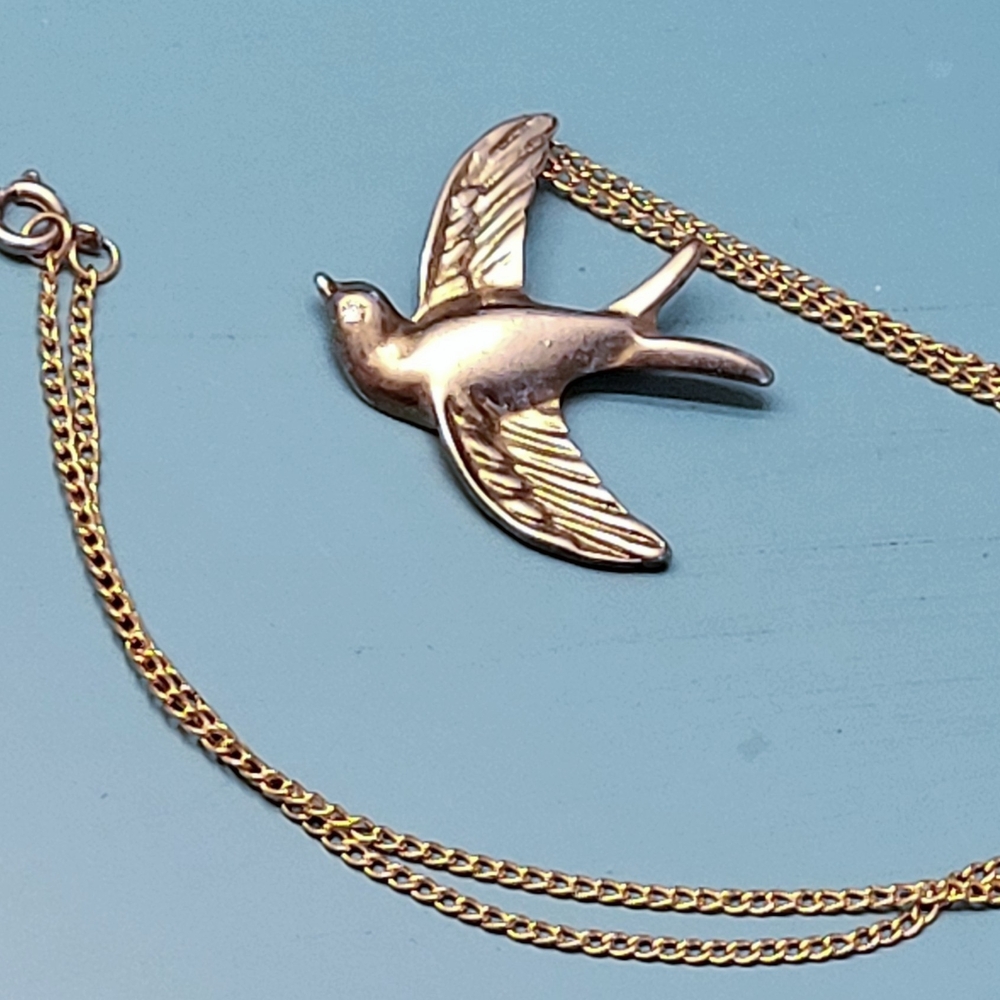 Gold & Silver Swallow Bird Pendant Necklace